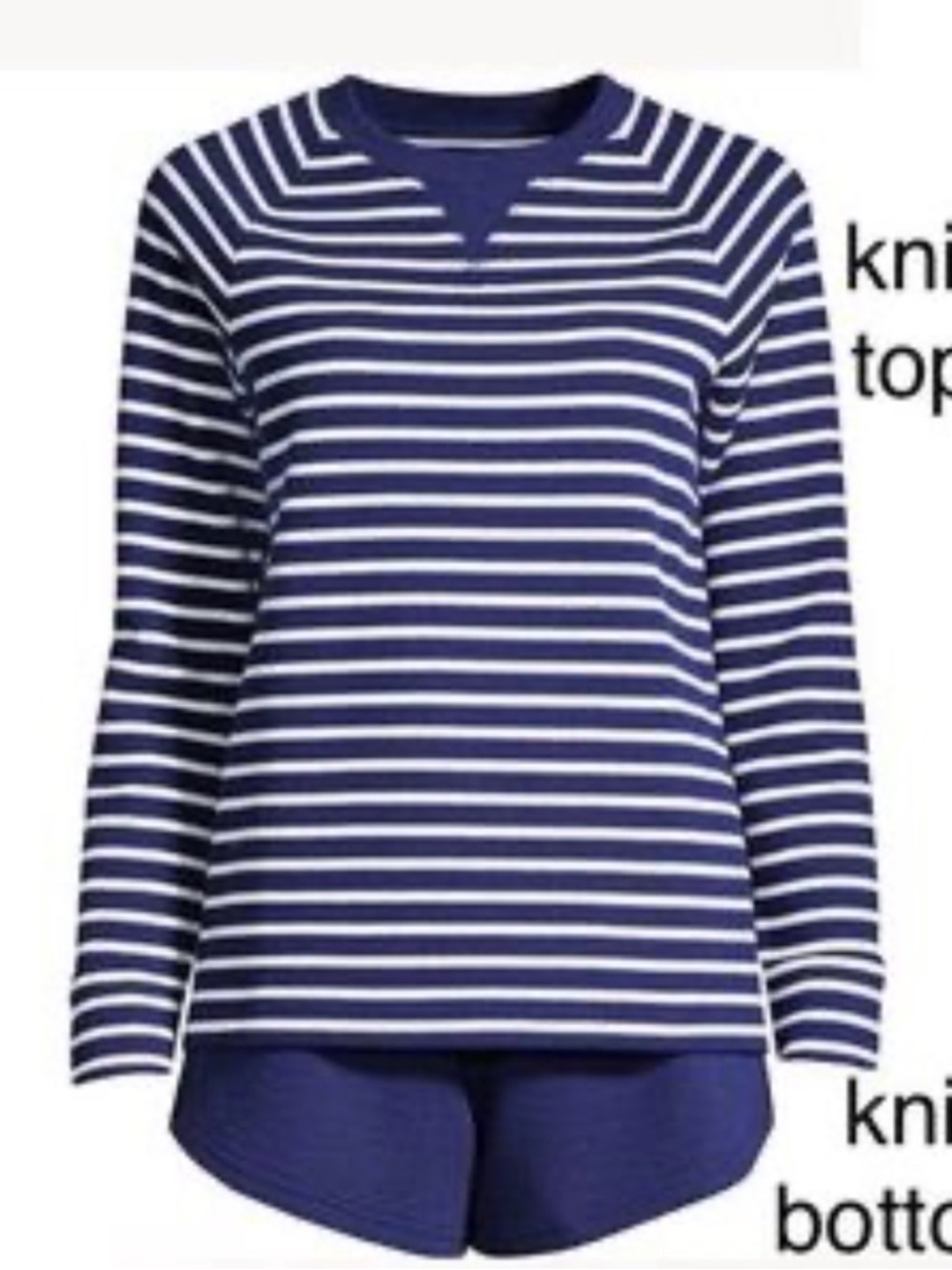 Lands' End Navy and White Striped Knit Pajama Top